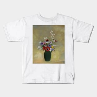 Large Green Vase with Mixed Flowers by Odilon Redon Kids T-Shirt